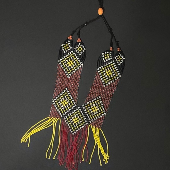 New Tribal Necklace Yellow Red & Black Seed Bead - Picture 4 of 6